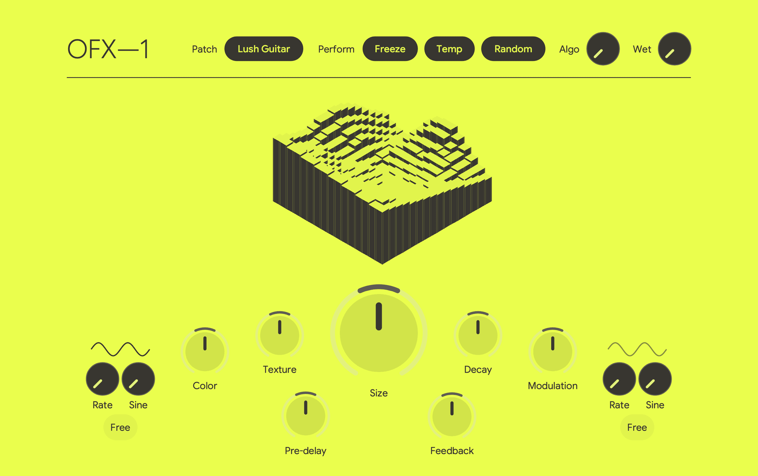 OFX—1 with a voxel field showing the reverb tail